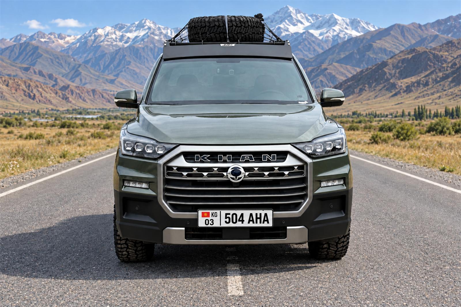 Аренда пикапа KGM Rexton Sports Khan 2024 цвета хаки в Бишкеке — на трассе